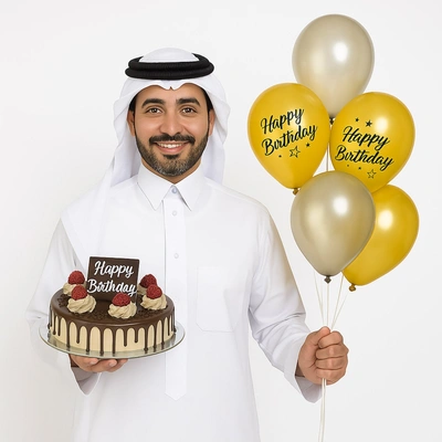 Celebrate in Style: Birthday Buzz Combo with Balloons and Cake