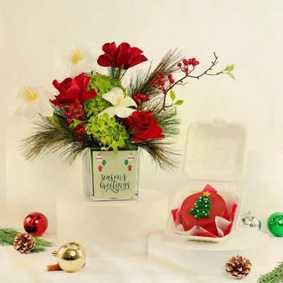 Season's Greetings Flower n Mini Cake Combo