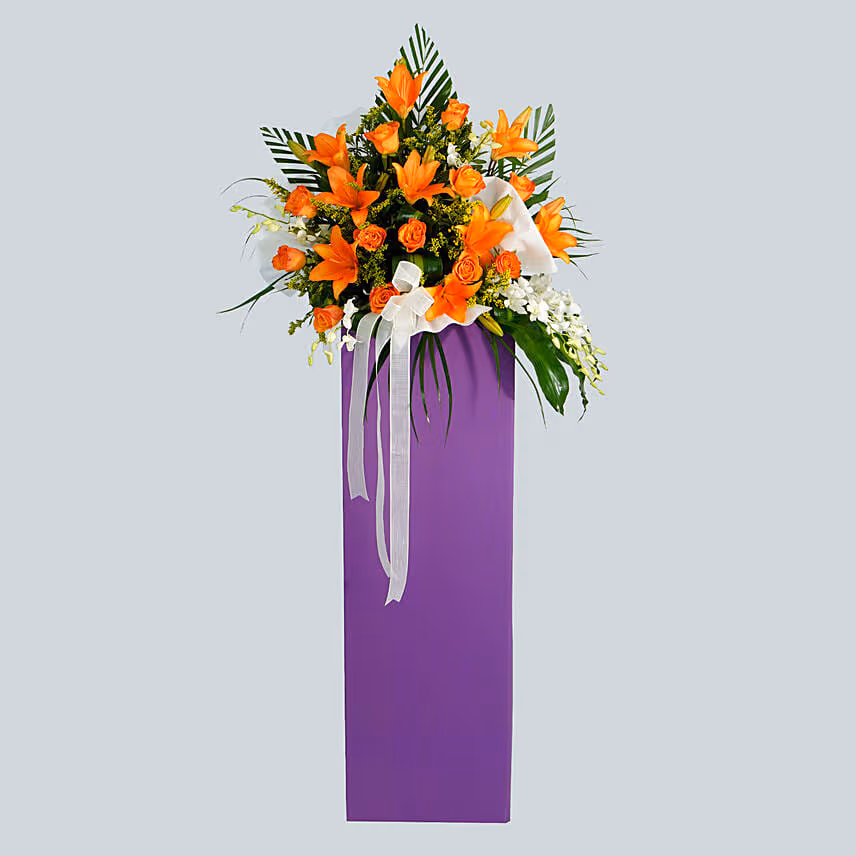 Vibrant Mixed Flowers Purple Cardboard Stand