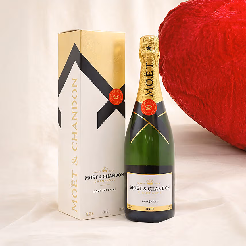 Moet Wine, Glasses and Heart of Love Plushy For Valentines