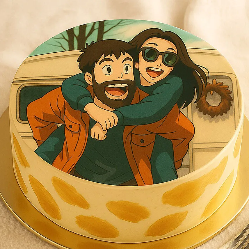 Personalise Your Ghibli Caramel Anniversary Photo Cake