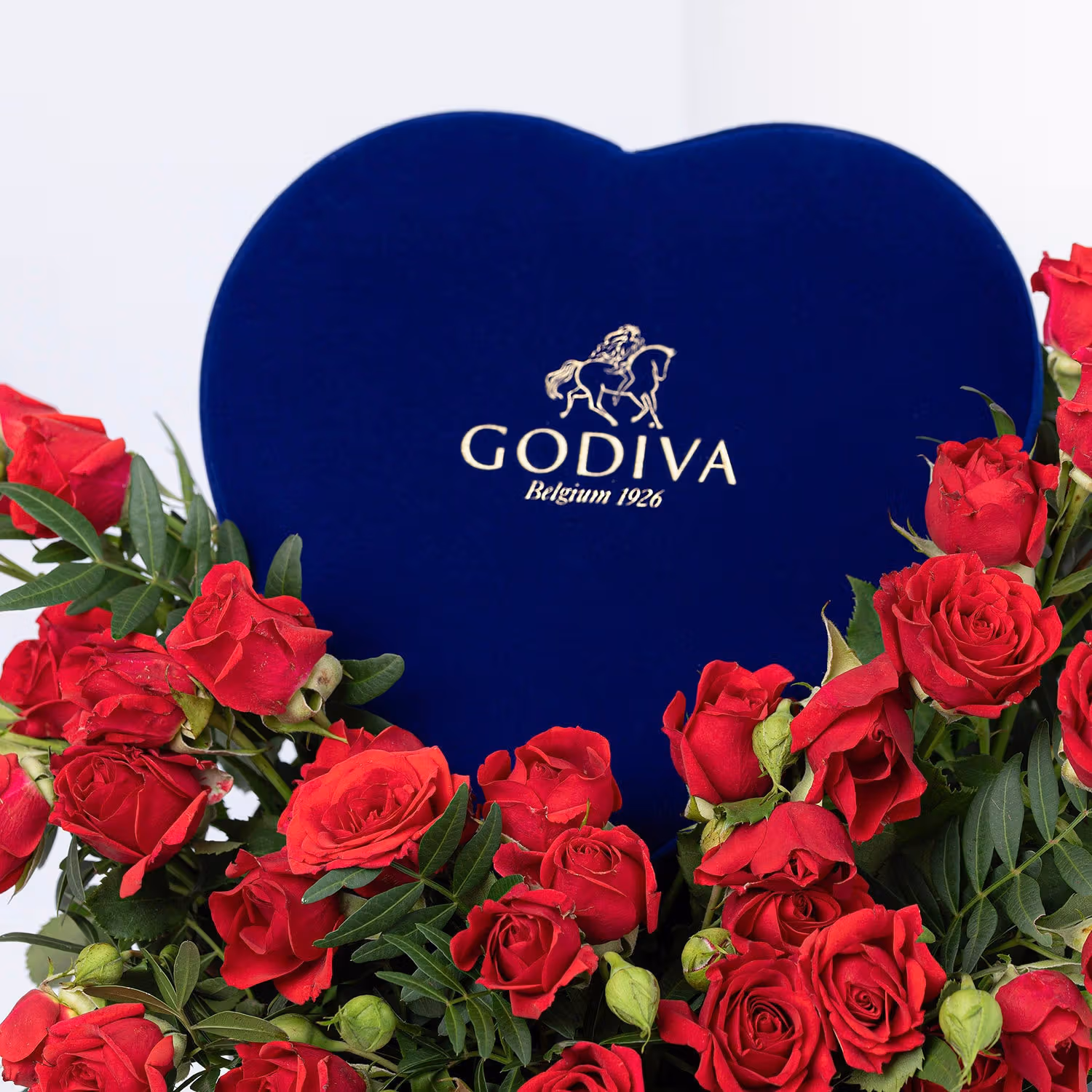 Exquisite Luxury Heart Bouquet with Godiva Blue Gift Box