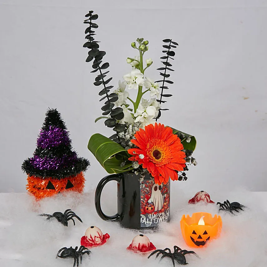 Happy Halloween Black Flower Mug