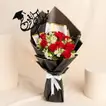 Red Roses And Alstroemeria In Black Wrapping For Graduation