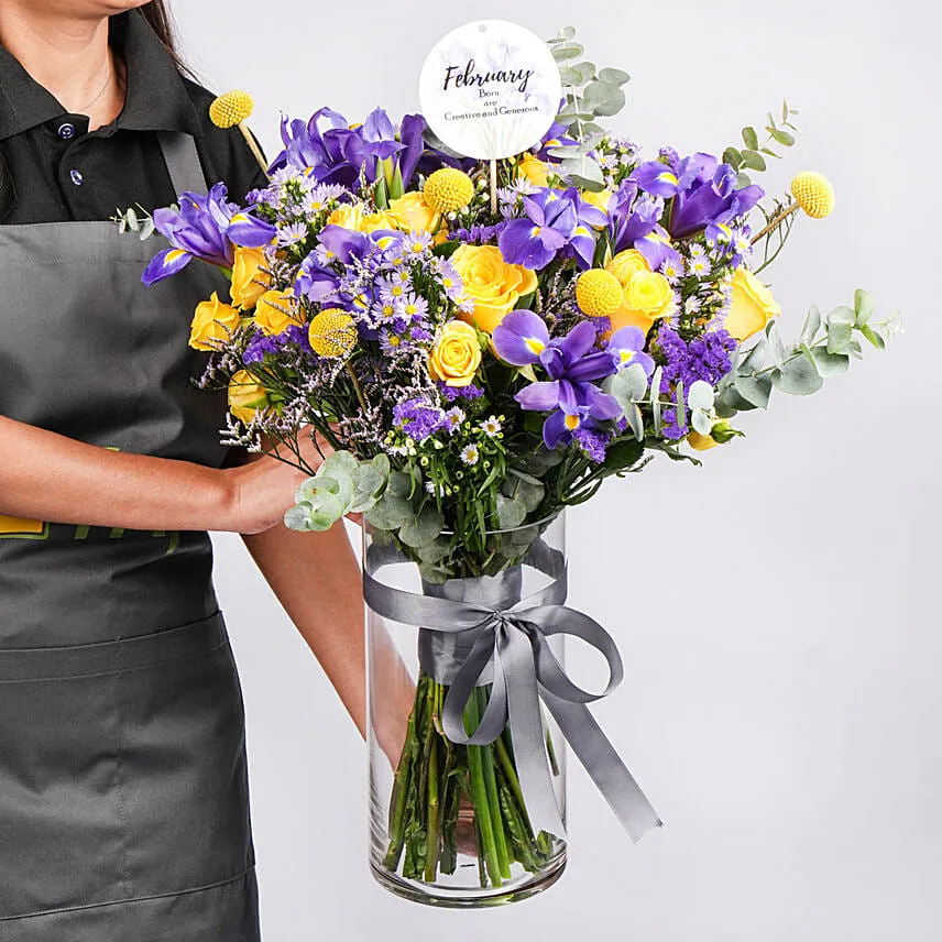 February Birthday Iris Flower Arrangement