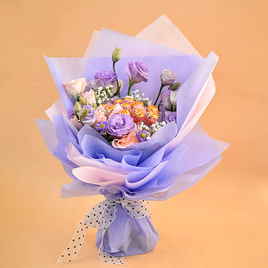 Lovely Mixed Flowers & Chupa Chups Bouquet