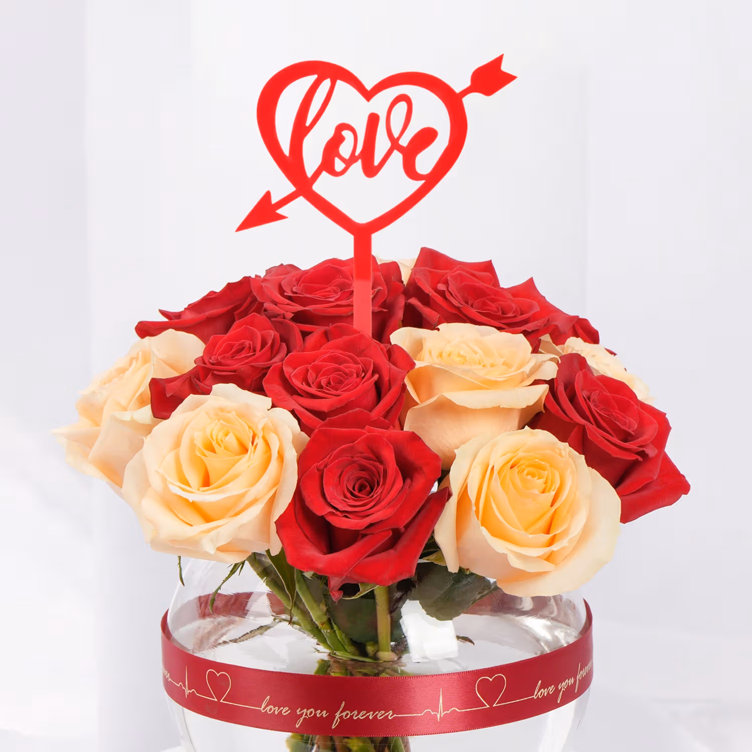 Roses Symphony: A Romantic Valentine's Bouquet with Red Love Topper