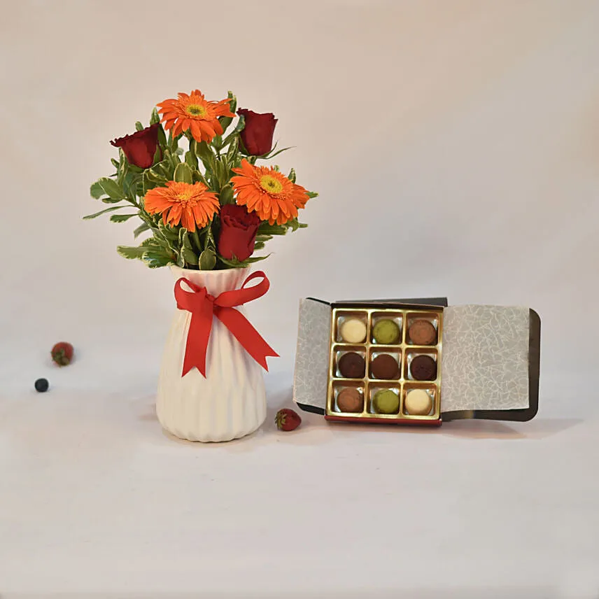 Gerbera & Roses Arrangement With Truffle Chocolate