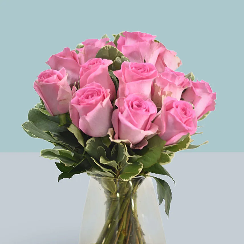 Vase Of Delicate Pink Roses