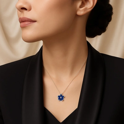 Blue Bloom Silver Necklace with Elegant Flower Pendant