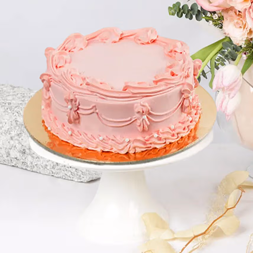 Pink Flowers Blush Arrangement & Strawberry Cake