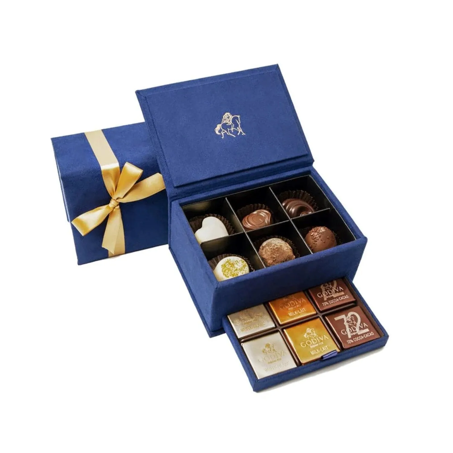 Luxurious Godiva Mini Royal Box with Navy Blue Hydrangea Vase Set