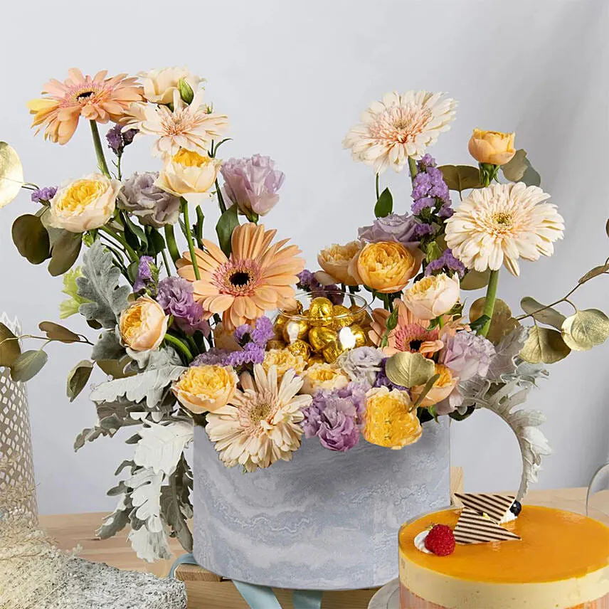 Flowers Harmony Chocolates and Cake Combo