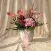 Elegant Pink Anthurium & Gerbera Bouquet in White Pot