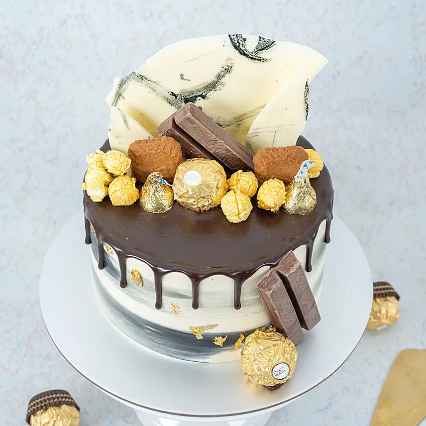 Black and White Chocolate and Biscuit Strawberry Cake 6 inch