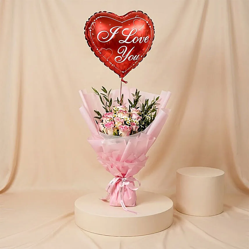 Titanic Rose Chamomile Bouquet With I Love You Balloon For Love