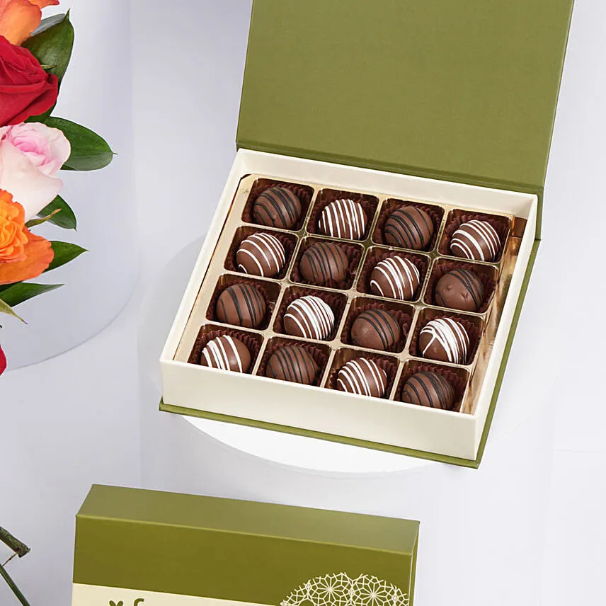 Multicolor Roses n Chocolate Truffles