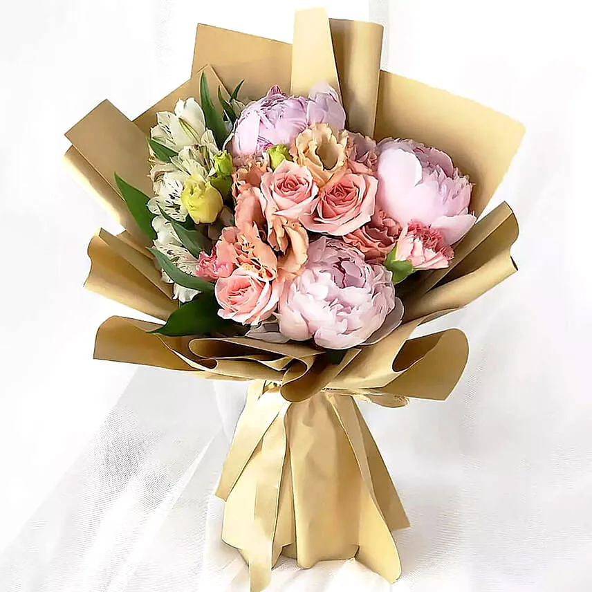 Pink Elegance Mix Flower Bouquet With Birthday Balloons