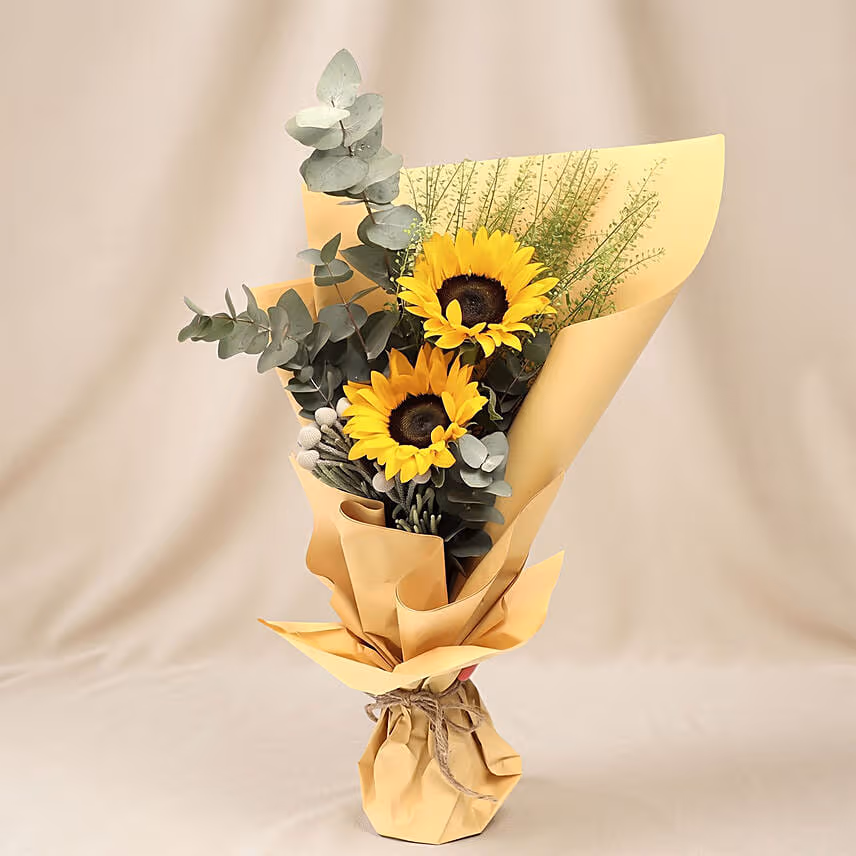 Bright Sunflower Bouquet with Greeting Card