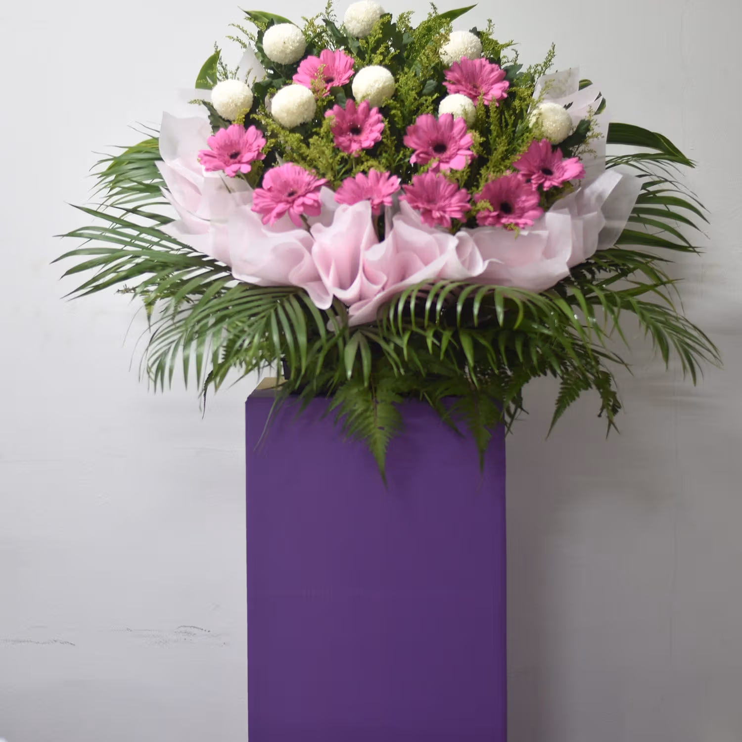 Gerberas N White Ball Mums Flower Stand