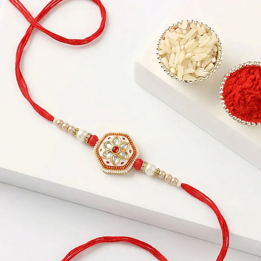 Sneh Ethinic Red Meenakari Rakhi with Kaju Katli