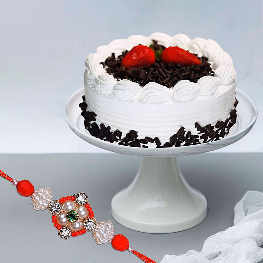 Black Forest Cake With Floral Rakhi