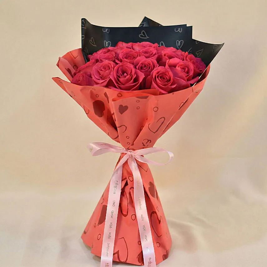 35 Dark Pink Roses Valentine's Day Bouquet