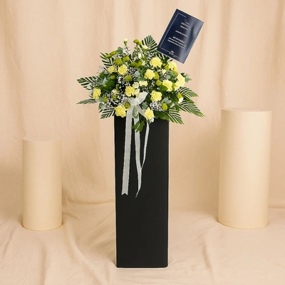 Bless Your Soul Condolence Mixed Flowers Black Stand