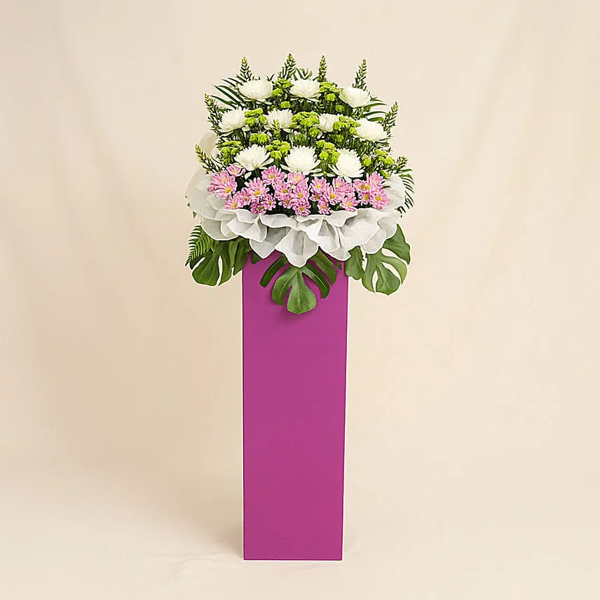 Blissful Mixed Flowers With Pink Stand