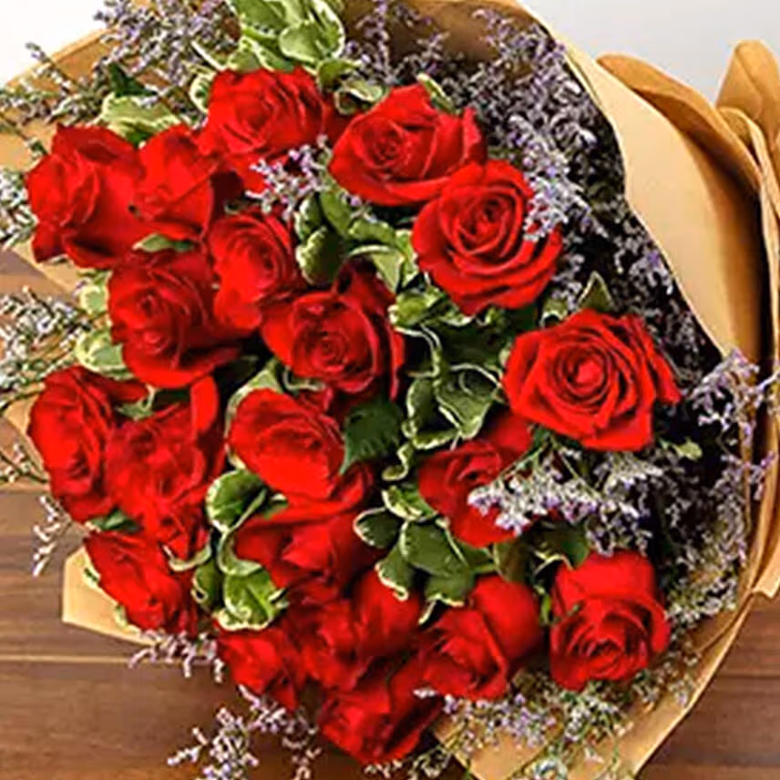 Red Roses Bunch With Choco Cake & Ferrero Rocher