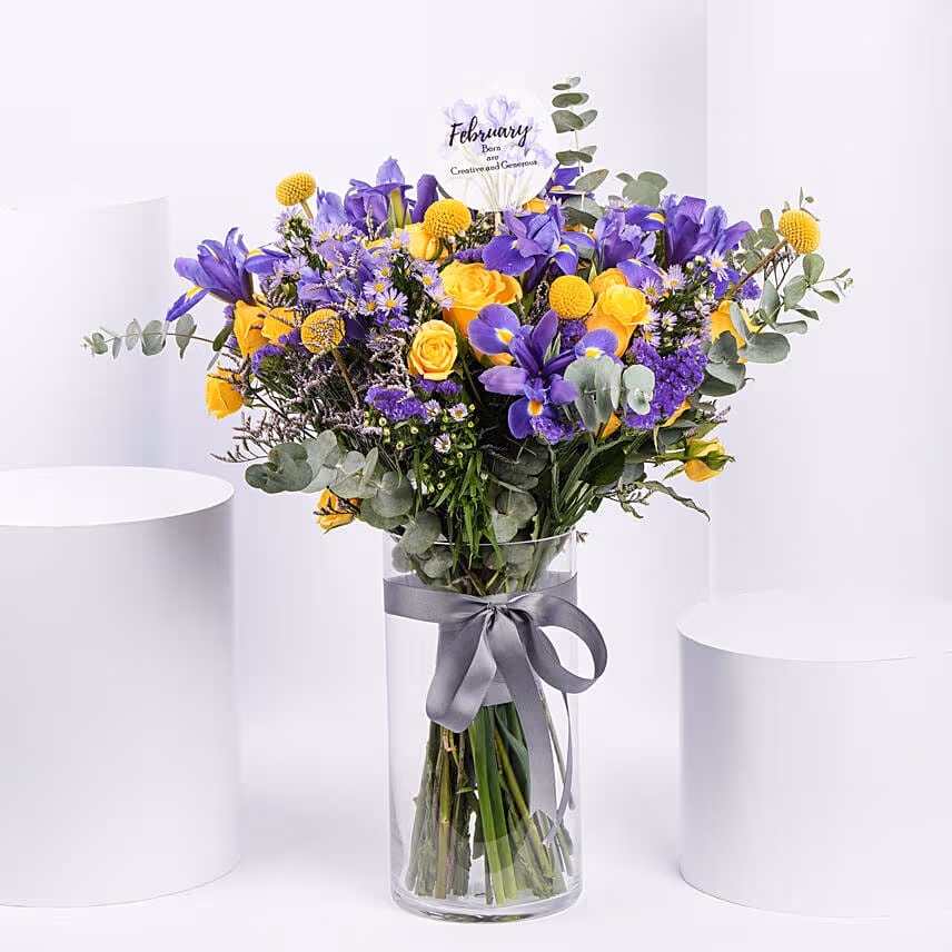 February Birthday Iris Flowers Arrangement