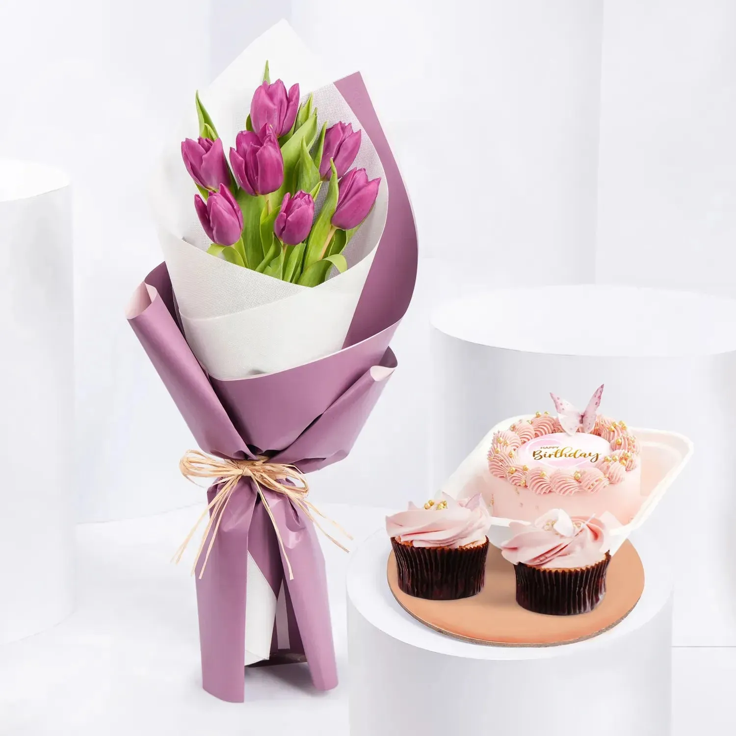 Purple Tulips And Bento Cake Combo