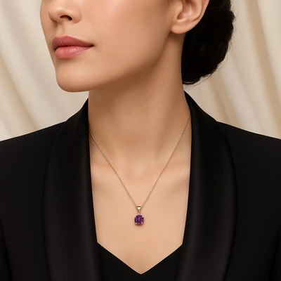 Elegant Purple Glow Silver Necklace with Round-Cut Crystal Pendant