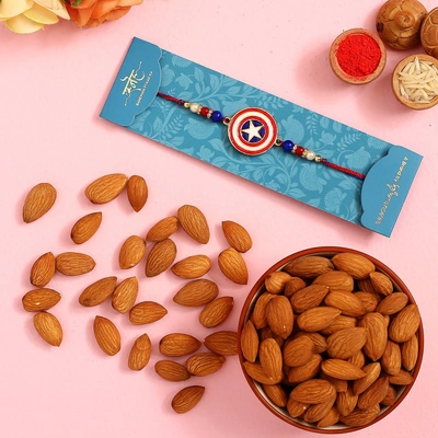 Captain America Superhero Rakhi for Kids with 100g Almonds - Perfect Raksha Bandhan Gift