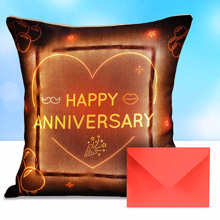 Led Cushion For Anniversary With Greeting Card