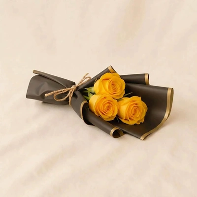 Small Yellow Rose Bouquet in Luxury Black Wrapping