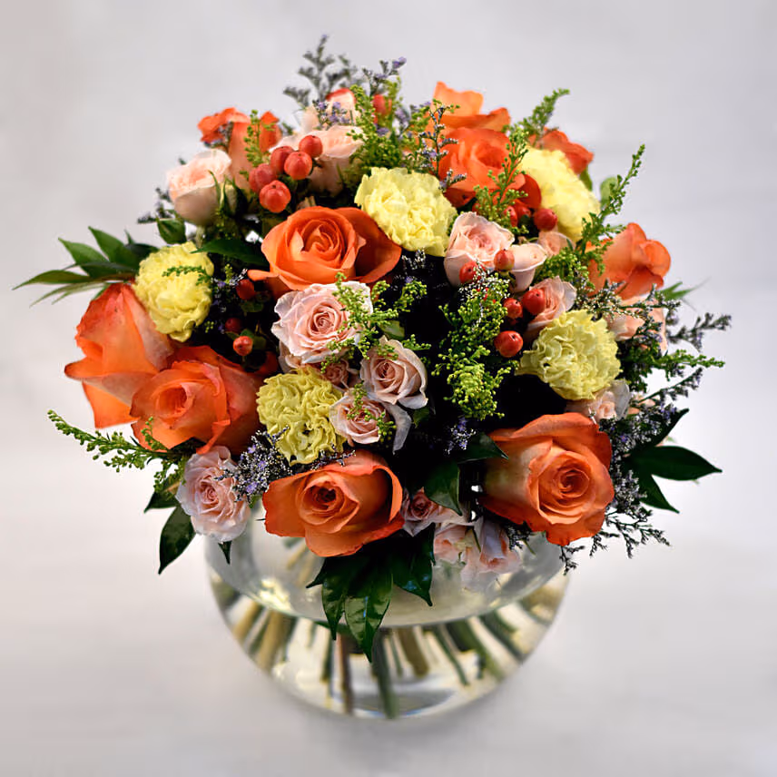 Exotic Mixed Flowers Fish Bowl Vase