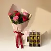 Elegant Pink & Red Rose Bouquet with Assorted Chocolates