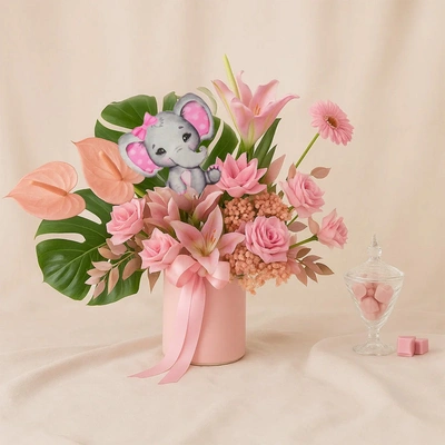 Chocolate With Pink Flower Vase n Artificial Leaves