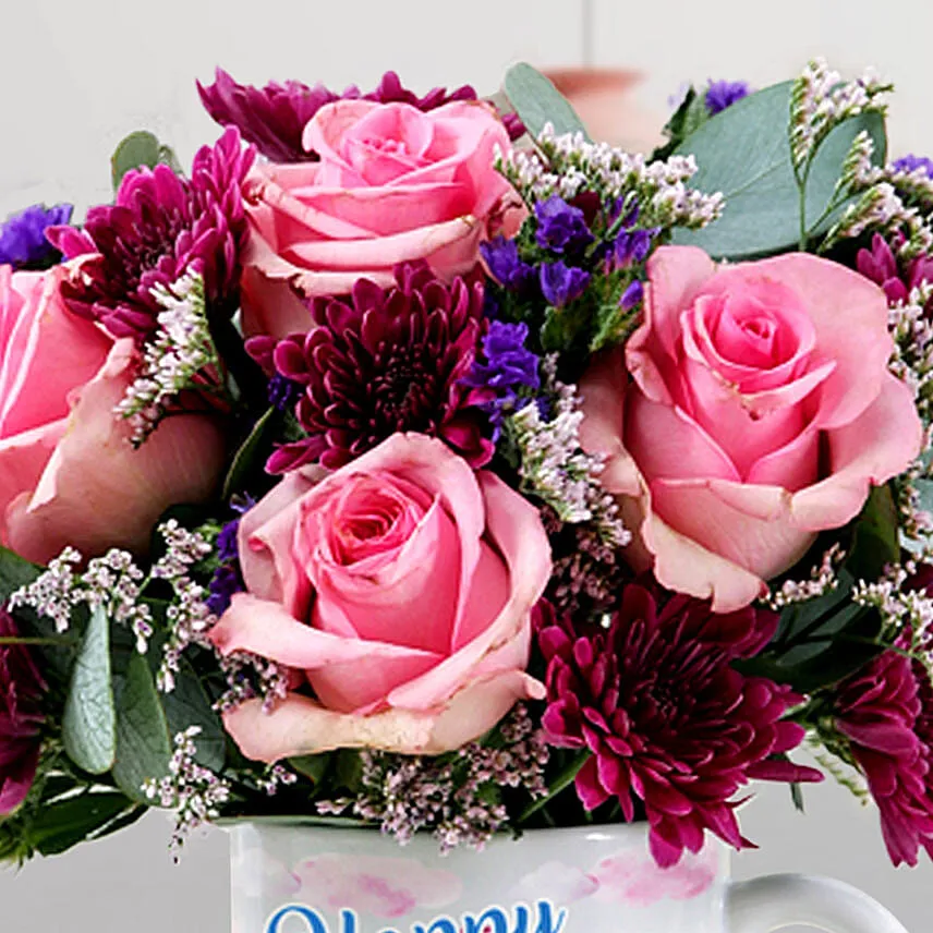 Delight Mixed Flowers In Birthday Mug