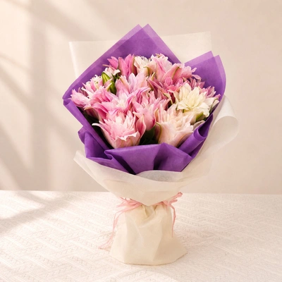 Alluring Pink Oriental Lilies Bouquet
