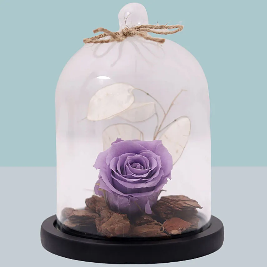 Purple Forever Rose In Glass Dome Valentines Day