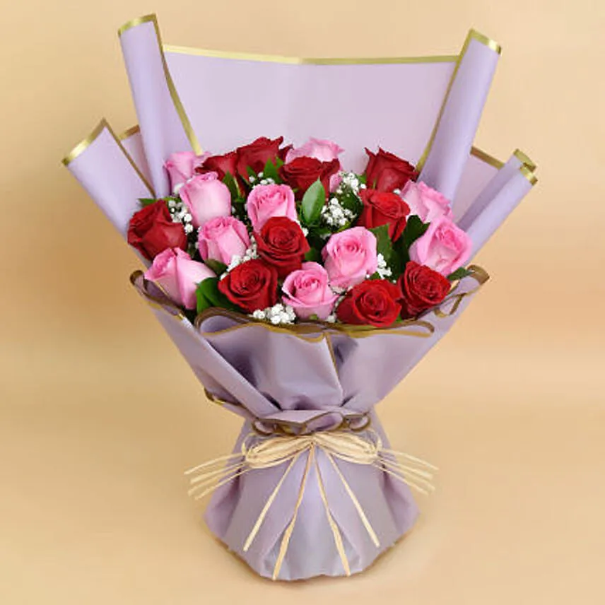 Love Expressions Pink And Red Roses Bouquet With I Love You Balloon For Valentines Day