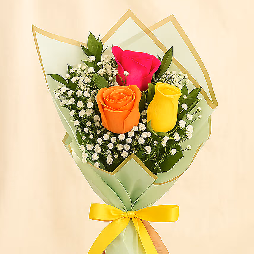 Three Mix Roses Hand Bouquet
