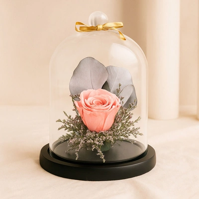 Pink Forever Rose In Glass Dome