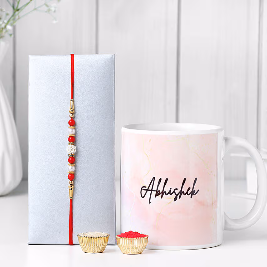 Luminescent Luster Pearl Rakhi N Mug Combos
