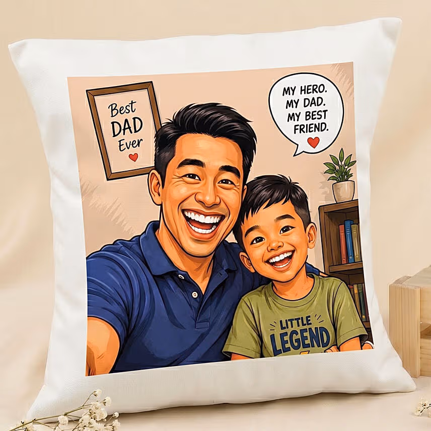 My Hero, My Dad - Comic Style Cushion & Mug Gift Set