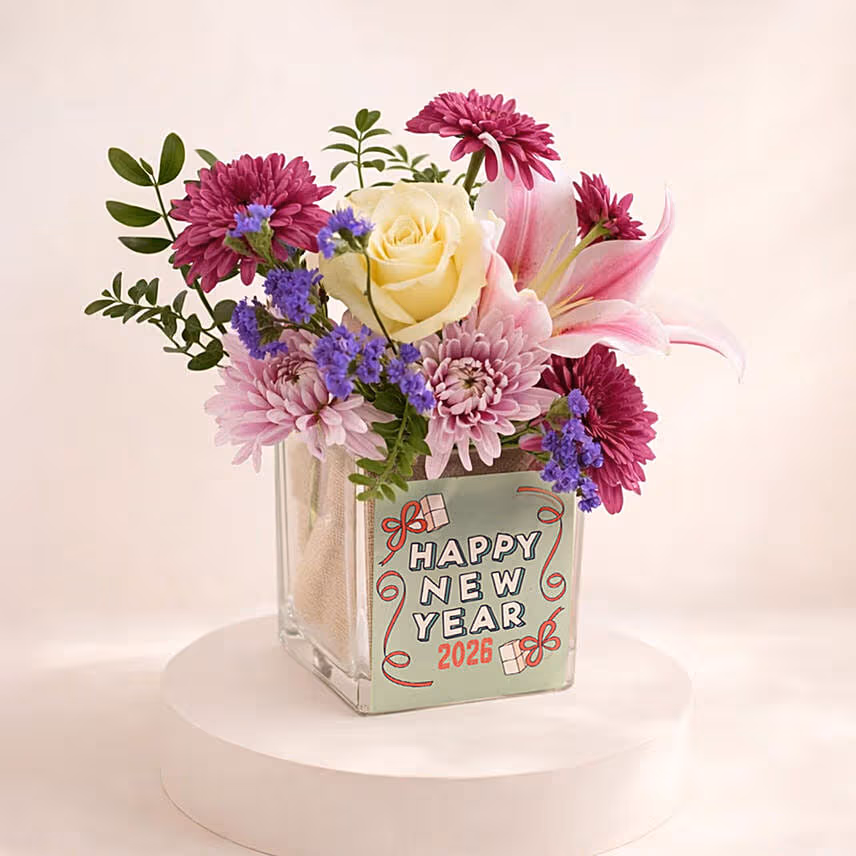 Happy New Year Flower Vase Arrangement