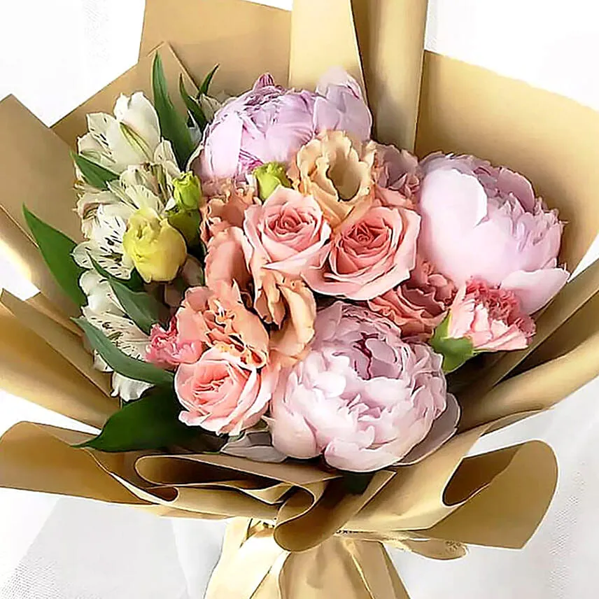 Pink Elegance Mix Flower Bouquet With Birthday Balloons