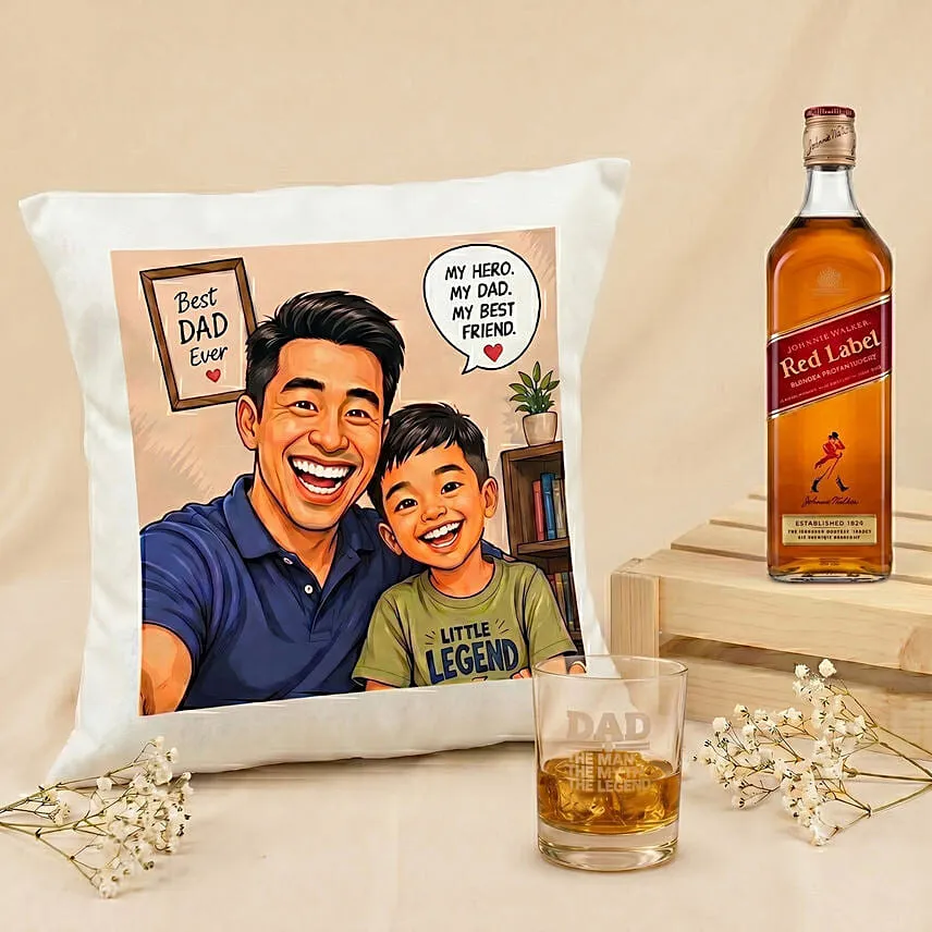 Personalised Best Dad Cushion & Johnnie Walker Whisky Set